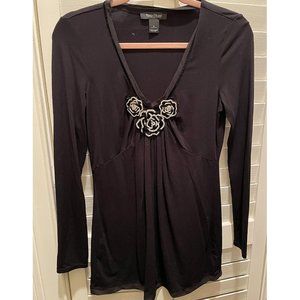 White House Black Market Women's Long Sleeve Black Top